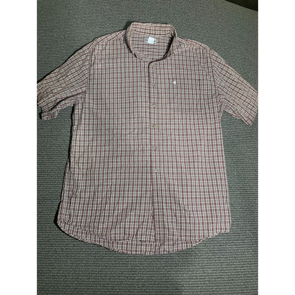 Carhartt Mens Burgundy White Plaid Short Sleeve Button Up Shirt XL Tall Cotton